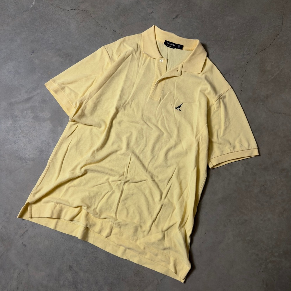 Nautica Polo Shirt Mens L Yellow Short Sleeve Pique Preppy Old Money Classic